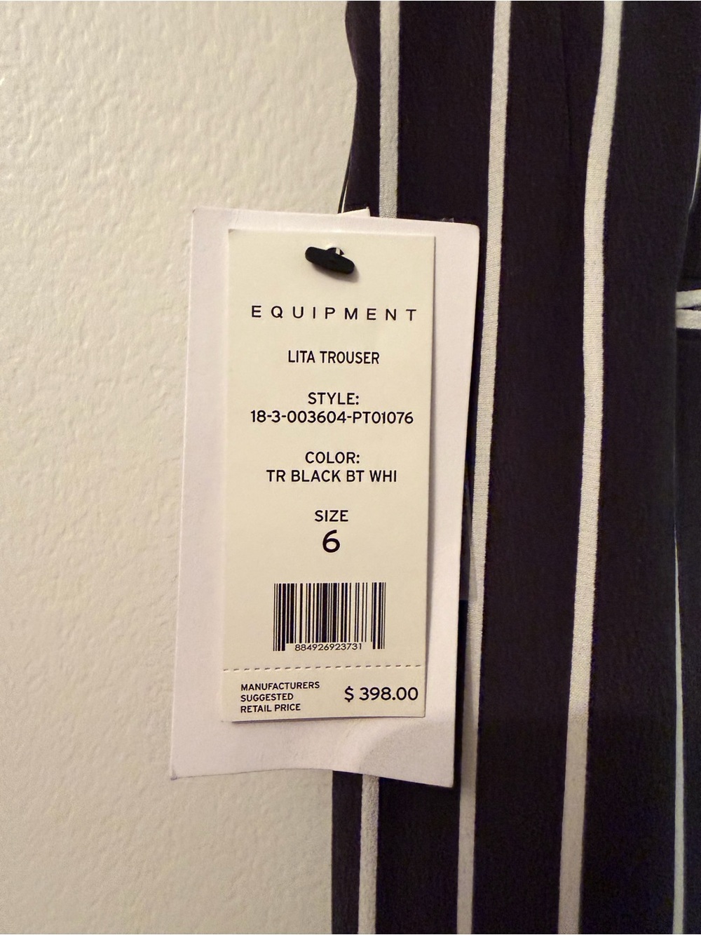 Equipment Black Wide-Leg Pants with White Pinstripes - Picture 4 of 5